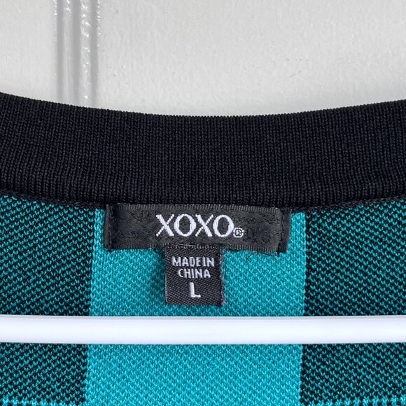 XoXo Teal Green and Black V Neck Bodycon Sleeveless Knit Dress Size Large - Picture 5 of 9
